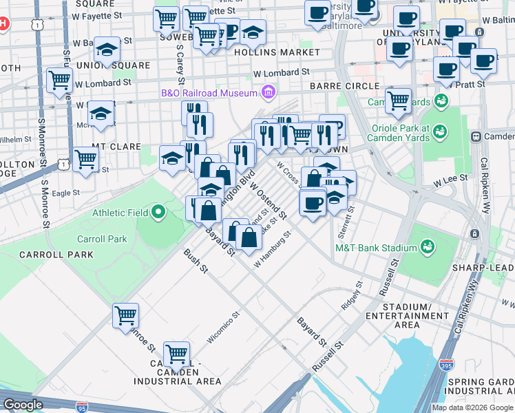 map of restaurants, bars, coffee shops, grocery stores, and more near 101 Independence Avenue Southeast in Washington