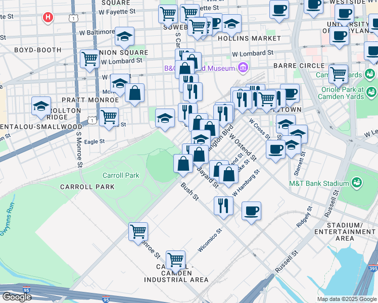 map of restaurants, bars, coffee shops, grocery stores, and more near 101 Independence Avenue Southeast in Washington