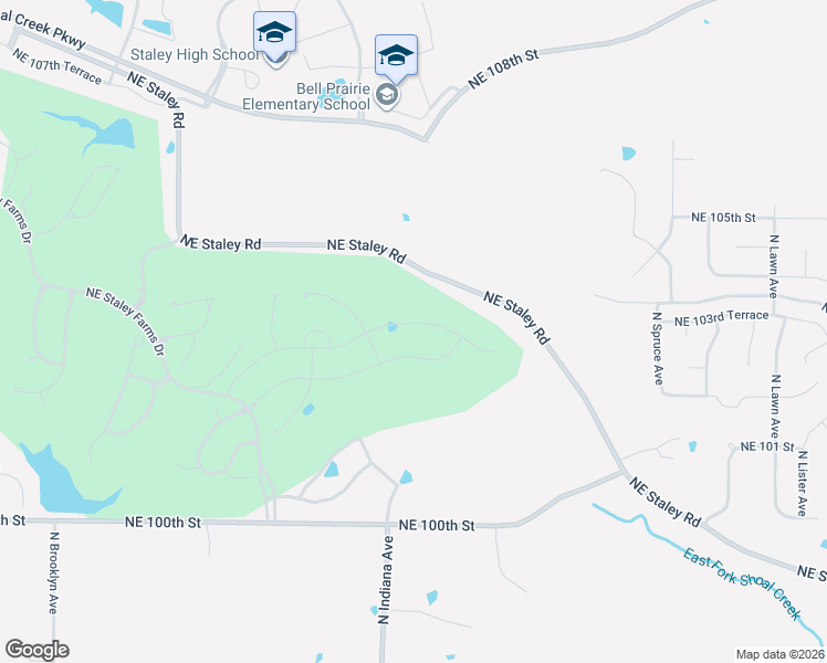 map of restaurants, bars, coffee shops, grocery stores, and more near 3304 Northeast 102nd Terrace in Kansas City