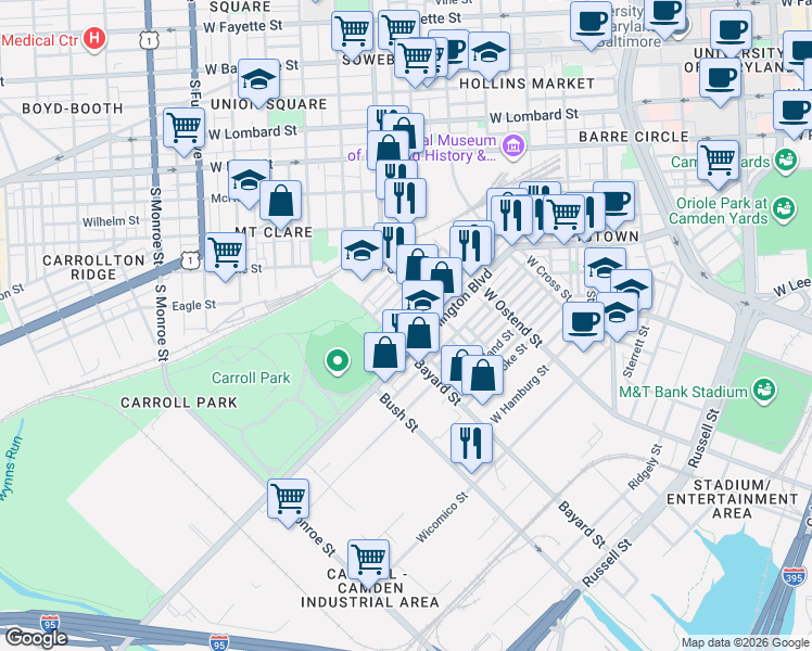 map of restaurants, bars, coffee shops, grocery stores, and more near 101 Independence Avenue Southeast in Washington
