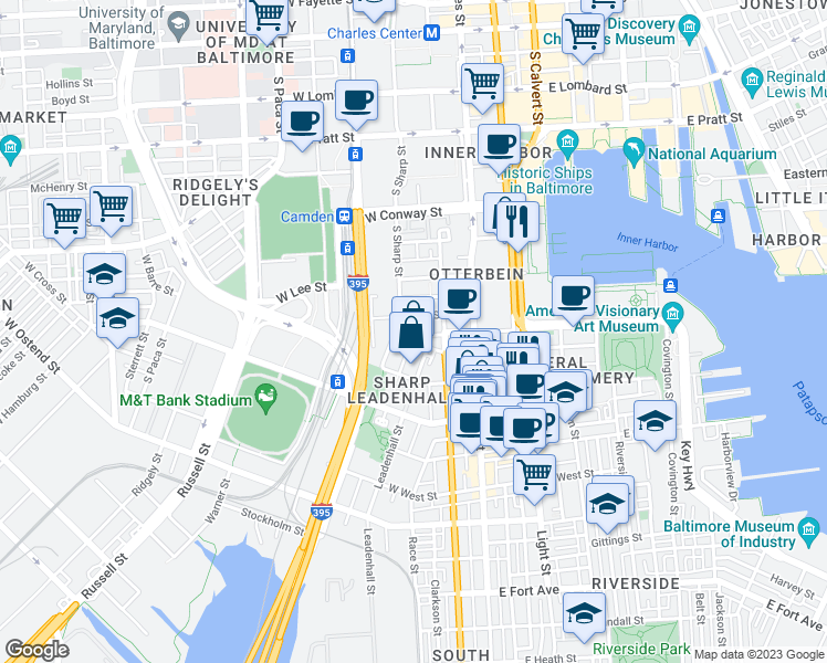 map of restaurants, bars, coffee shops, grocery stores, and more near 134 West Hughes Street in Baltimore