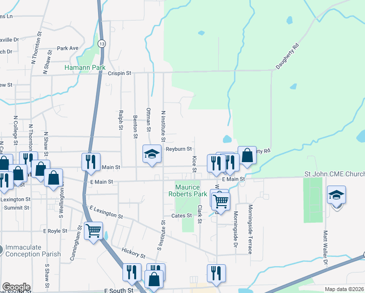map of restaurants, bars, coffee shops, grocery stores, and more near 808 Reyburn Street in Richmond