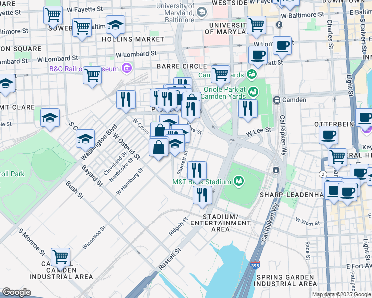 map of restaurants, bars, coffee shops, grocery stores, and more near 761 West Hamburg Street in Baltimore
