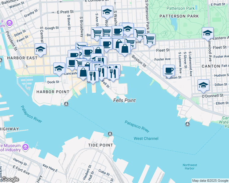 map of restaurants, bars, coffee shops, grocery stores, and more near 959 Fell Street in Baltimore