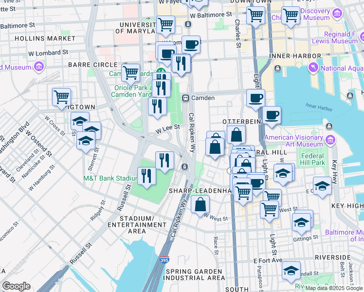 map of restaurants, bars, coffee shops, grocery stores, and more near in Baltimore