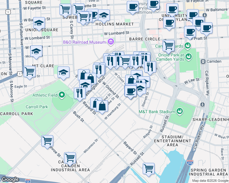 map of restaurants, bars, coffee shops, grocery stores, and more near 101 Independence Avenue Southeast in Washington