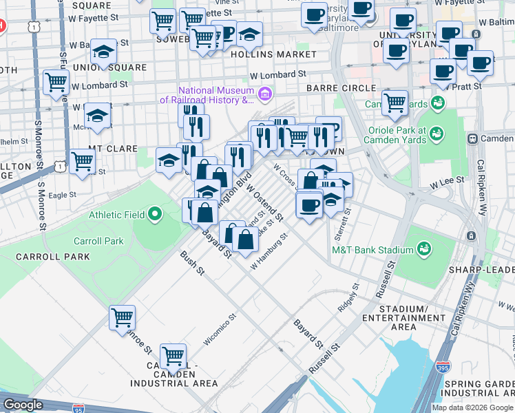 map of restaurants, bars, coffee shops, grocery stores, and more near 101 Independence Avenue Southeast in Washington