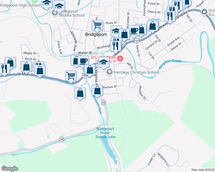 map of restaurants, bars, coffee shops, grocery stores, and more near 200-242 Jefferson St in Bridgeport