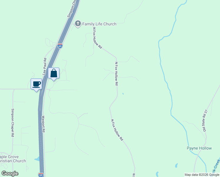 map of restaurants, bars, coffee shops, grocery stores, and more near 8031 North Fox Hollow Road in Bloomington