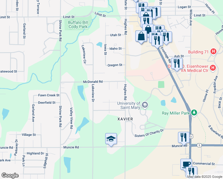 map of restaurants, bars, coffee shops, grocery stores, and more near 3721 Iowa Street in Leavenworth