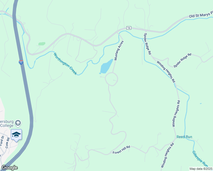 map of restaurants, bars, coffee shops, grocery stores, and more near 30 Mustang Acres in Parkersburg