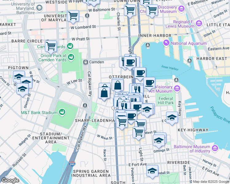 map of restaurants, bars, coffee shops, grocery stores, and more near 717 South Hanover Street in Baltimore