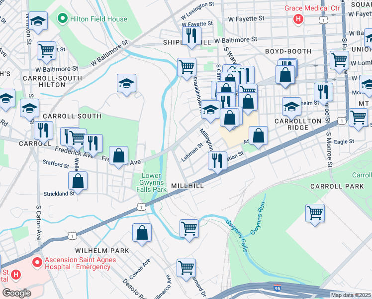 map of restaurants, bars, coffee shops, grocery stores, and more near 411 Eastlynne Avenue in Baltimore