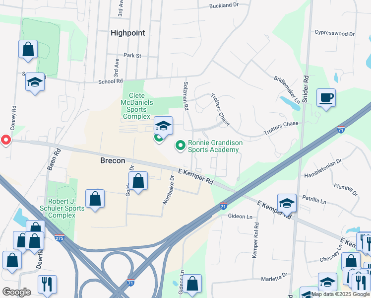 map of restaurants, bars, coffee shops, grocery stores, and more near 11683 Solzman Road in Cincinnati
