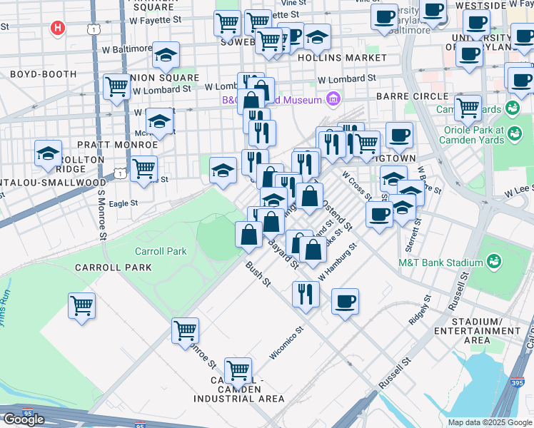 map of restaurants, bars, coffee shops, grocery stores, and more near 1324 Sargeant Street in Baltimore
