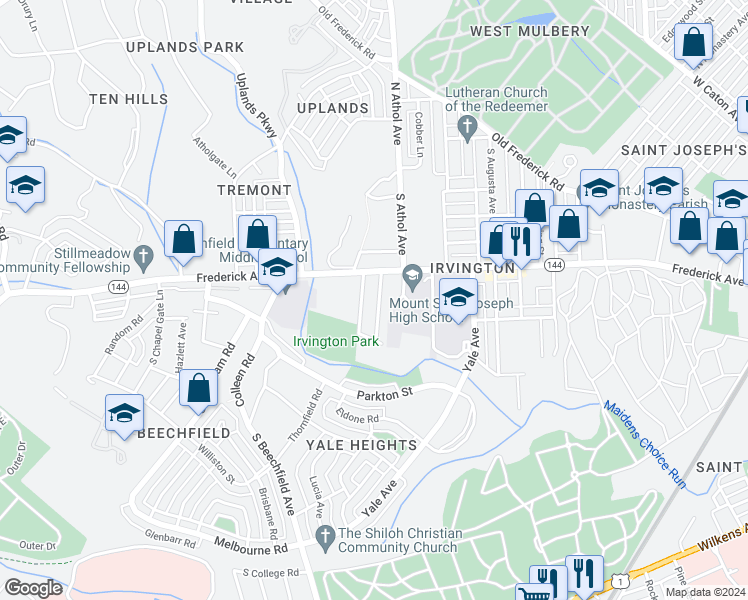 map of restaurants, bars, coffee shops, grocery stores, and more near 334 Marydell Road in Baltimore