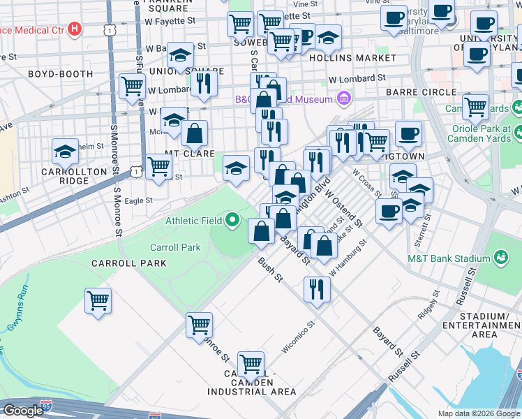 map of restaurants, bars, coffee shops, grocery stores, and more near 101 Independence Avenue Southeast in Washington