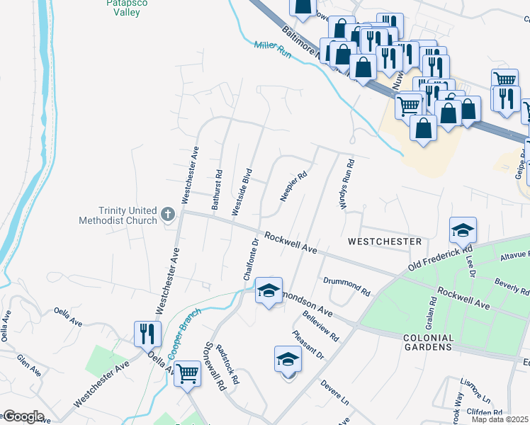 map of restaurants, bars, coffee shops, grocery stores, and more near 407 Chalfonte Drive in Catonsville