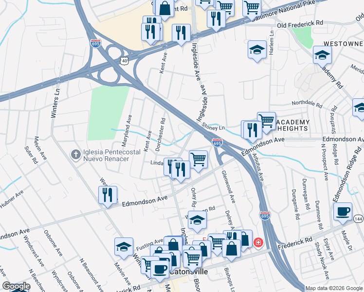map of restaurants, bars, coffee shops, grocery stores, and more near 509 Ingleside Avenue in Catonsville