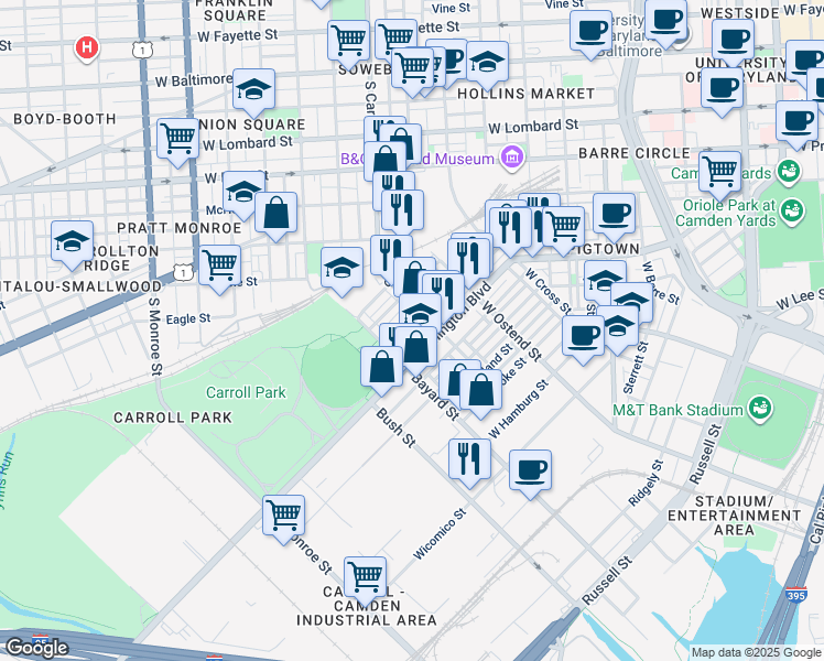 map of restaurants, bars, coffee shops, grocery stores, and more near 101 Independence Avenue Southeast in Washington