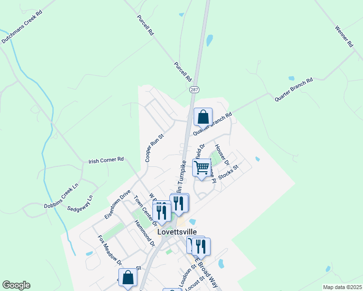 map of restaurants, bars, coffee shops, grocery stores, and more near 29 North Berlin Pike in Lovettsville