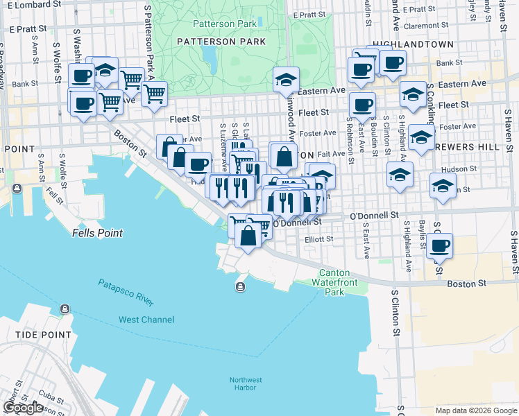 map of restaurants, bars, coffee shops, grocery stores, and more near 1013 Binney Street in Baltimore