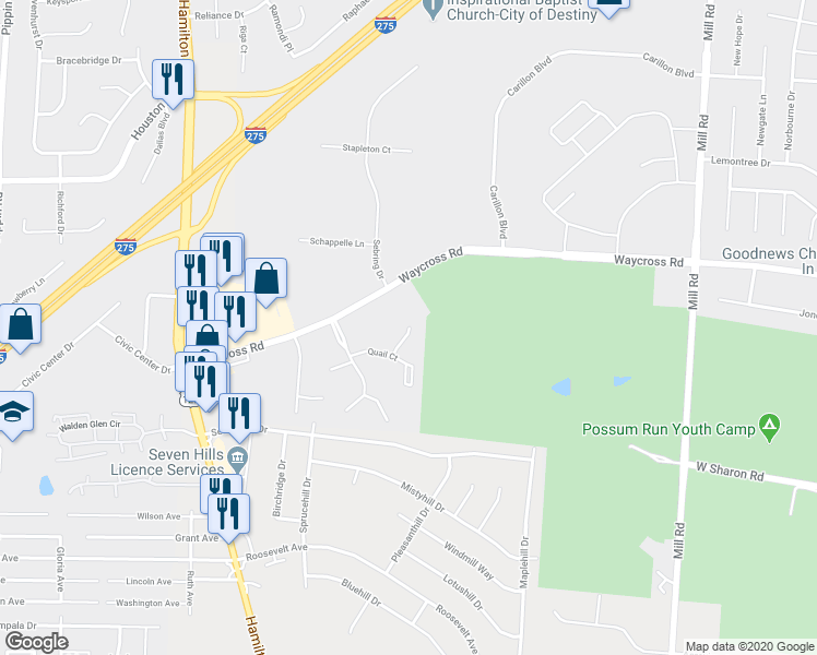 map of restaurants, bars, coffee shops, grocery stores, and more near 2050 Quail Court in Cincinnati