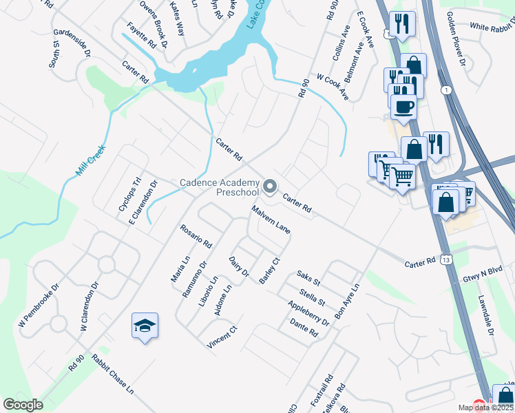 map of restaurants, bars, coffee shops, grocery stores, and more near 14 Malvern Lane in Smyrna