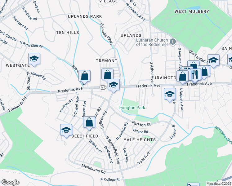 map of restaurants, bars, coffee shops, grocery stores, and more near 301 South Beechfield Avenue in Baltimore