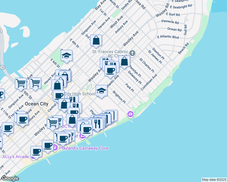map of restaurants, bars, coffee shops, grocery stores, and more near 823 5th Street in Ocean City