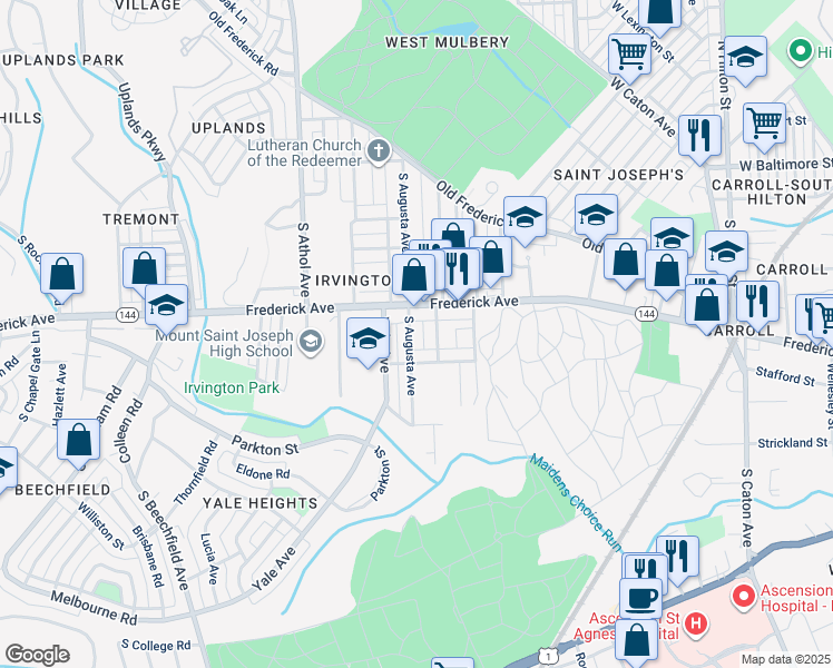 map of restaurants, bars, coffee shops, grocery stores, and more near 311 South Augusta Avenue in Baltimore