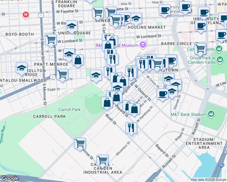 map of restaurants, bars, coffee shops, grocery stores, and more near 101 Independence Avenue Southeast in Washington