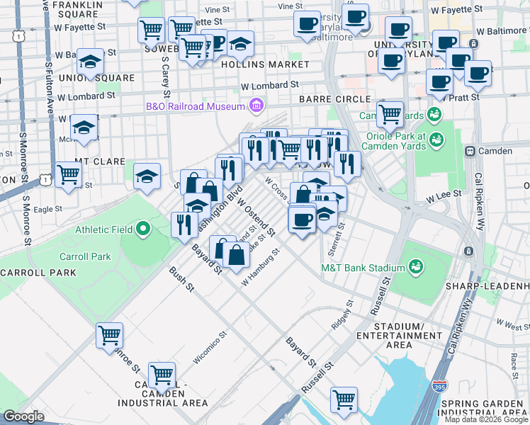 map of restaurants, bars, coffee shops, grocery stores, and more near 101 Independence Avenue Southeast in Washington