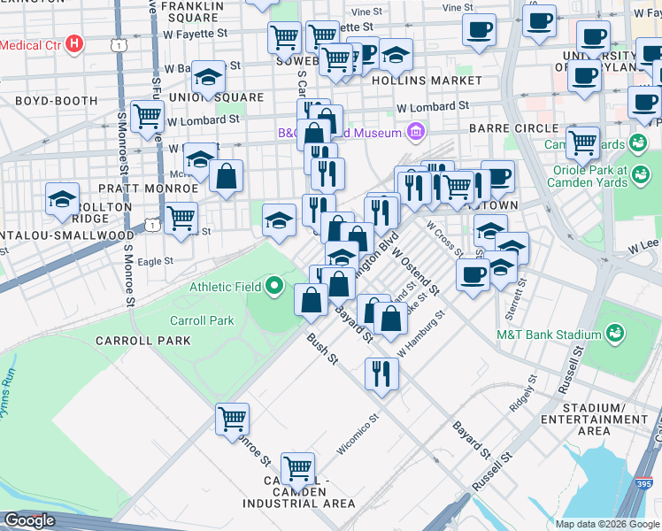 map of restaurants, bars, coffee shops, grocery stores, and more near 101 Independence Avenue Southeast in Washington