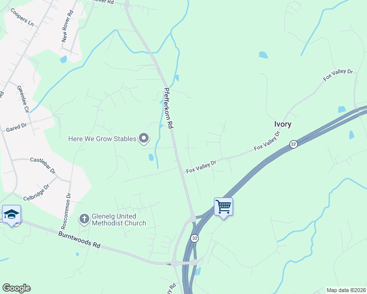 map of restaurants, bars, coffee shops, grocery stores, and more near 3309 Great Valley Drive in West Friendship