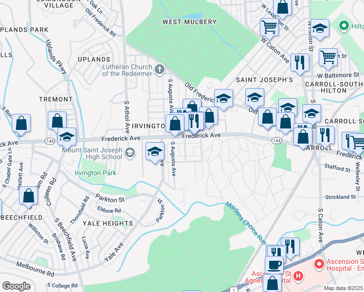 map of restaurants, bars, coffee shops, grocery stores, and more near 304 Collins Avenue in Baltimore