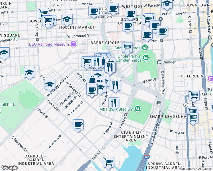 map of restaurants, bars, coffee shops, grocery stores, and more near 819 Mangold Street in Baltimore