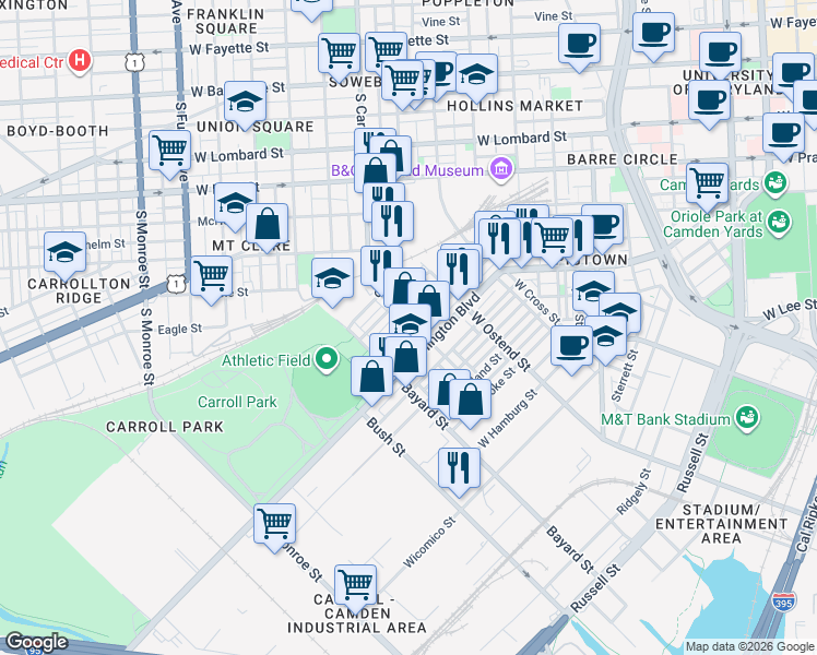 map of restaurants, bars, coffee shops, grocery stores, and more near 101 Independence Avenue Southeast in Washington