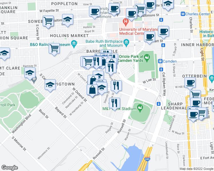 map of restaurants, bars, coffee shops, grocery stores, and more near 819 Mangold Street in Baltimore