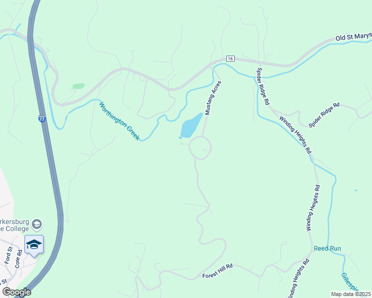 map of restaurants, bars, coffee shops, grocery stores, and more near 30 Mustang Acres in Parkersburg