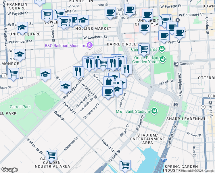 map of restaurants, bars, coffee shops, grocery stores, and more near 101 Independence Avenue Southeast in Washington