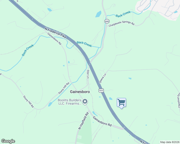 map of restaurants, bars, coffee shops, grocery stores, and more near 5025 North Frederick Pike in Winchester