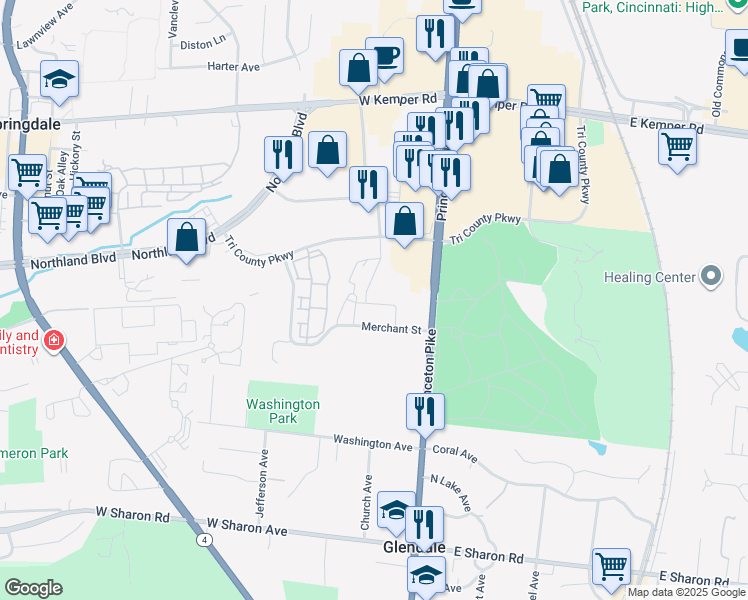 map of restaurants, bars, coffee shops, grocery stores, and more near 30 Merchant Street in Cincinnati