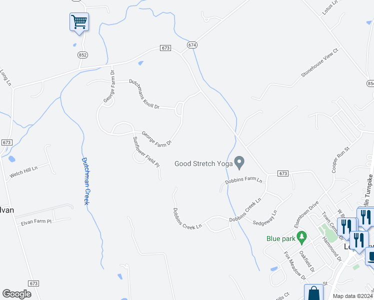 map of restaurants, bars, coffee shops, grocery stores, and more near 12027 George Farm Drive in Lovettsville