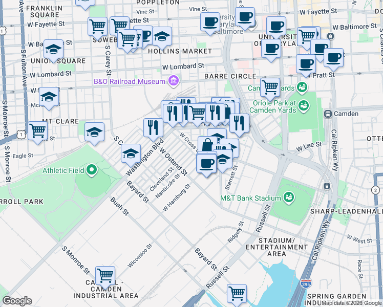 map of restaurants, bars, coffee shops, grocery stores, and more near 101 Independence Avenue Southeast in Washington