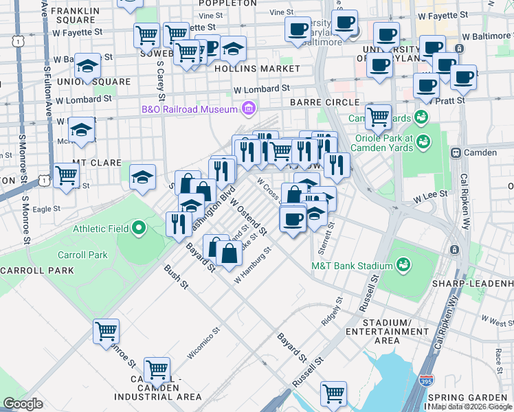 map of restaurants, bars, coffee shops, grocery stores, and more near 101 Independence Avenue Southeast in Washington