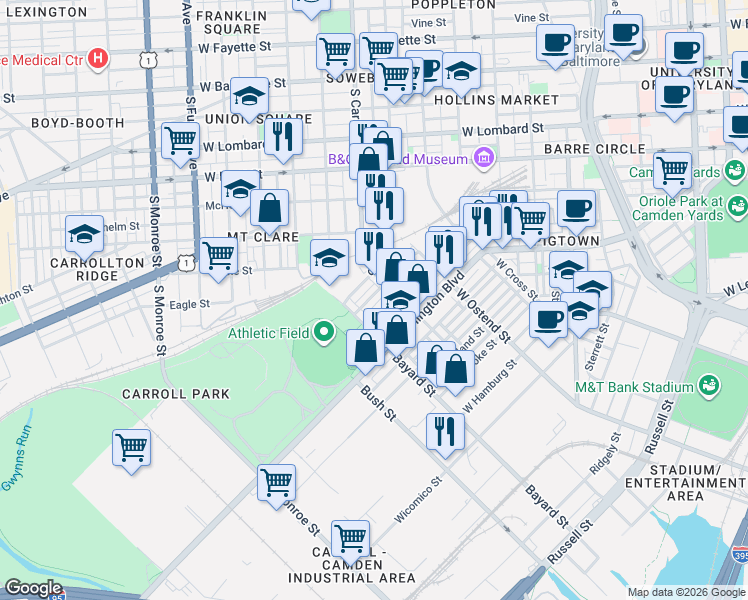map of restaurants, bars, coffee shops, grocery stores, and more near 101 Independence Avenue Southeast in Washington