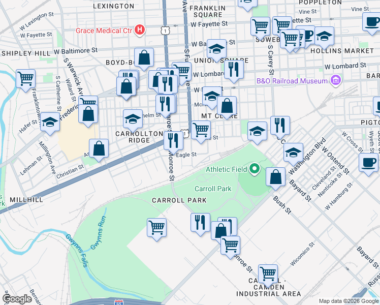 map of restaurants, bars, coffee shops, grocery stores, and more near 101 Independence Avenue Southeast in Washington