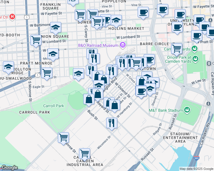 map of restaurants, bars, coffee shops, grocery stores, and more near 101 Independence Avenue Southeast in Washington