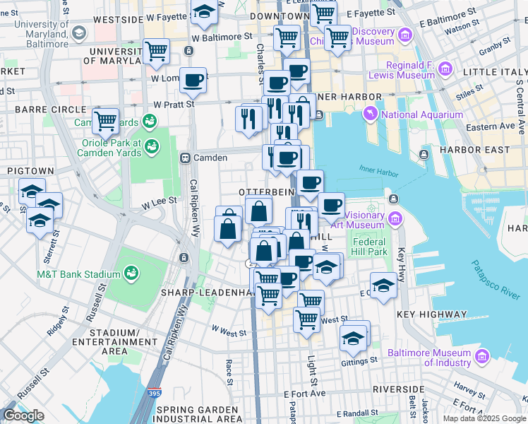 map of restaurants, bars, coffee shops, grocery stores, and more near 644 South Charles Street in Baltimore